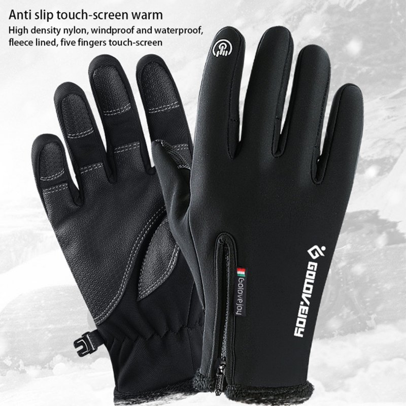 Winter Ski Cycling Gloves For Men Women Full Finger Waterproof Fleece Lined Thickened Warm Touch-screen Zipper Gloves DB03 linen grey L