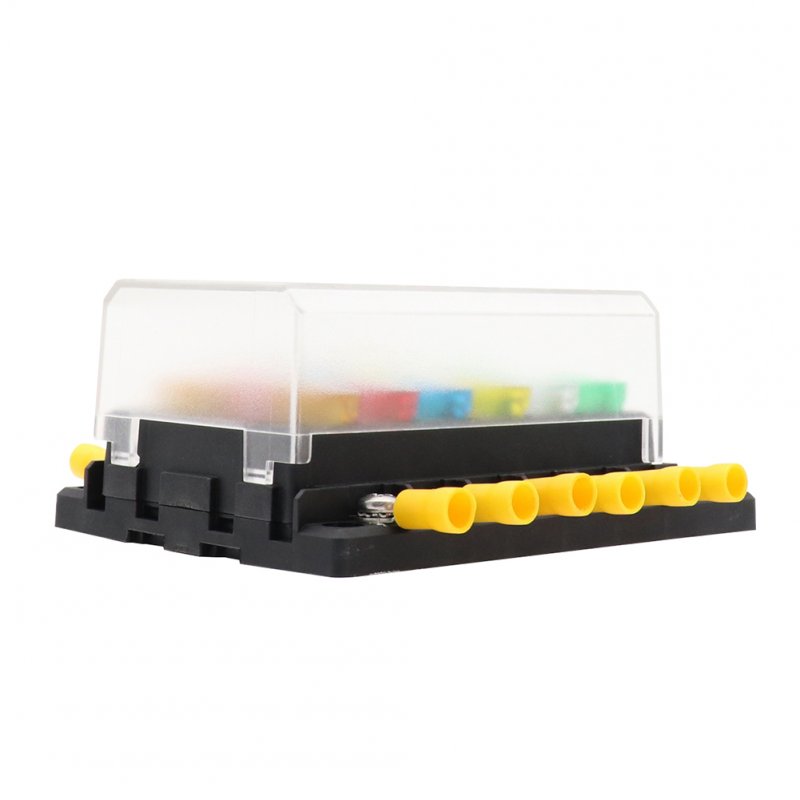 41pcs Pc+pbt 12-way Fuse  Holder With Short Circuit Indicator Light + 12 Fuses + 20 Yellow Cold-pressed Ring Terminal Sets 