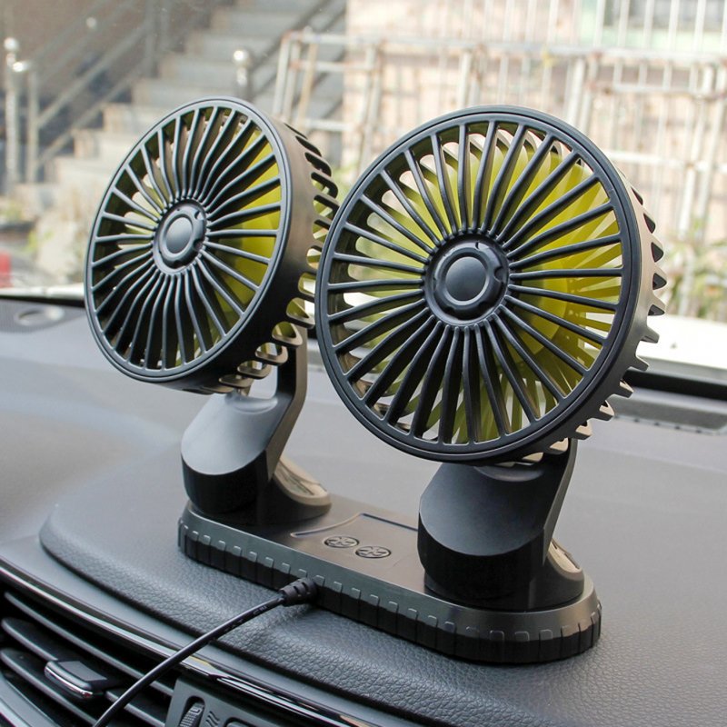 Usb Vehicle Fan Dual Head Powerful 3-speed Adjustable Dashboard Air Outlet High Airflow Fan Car Summer Accessories 