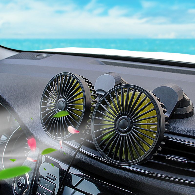 Usb Vehicle Fan Dual Head Powerful 3-speed Adjustable Dashboard Air Outlet High Airflow Fan Car Summer Accessories 