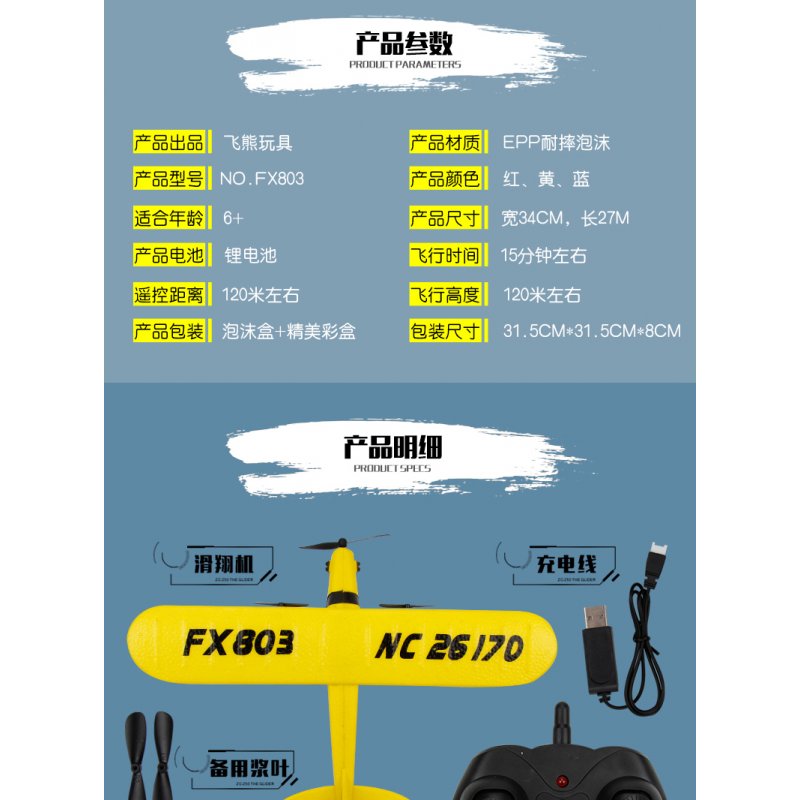 Fx803 Remote Control Glider Usb Charging Epp Foam Fixed Wing RC Plane Kids Aircraft Model Toys for Boys Gifts 