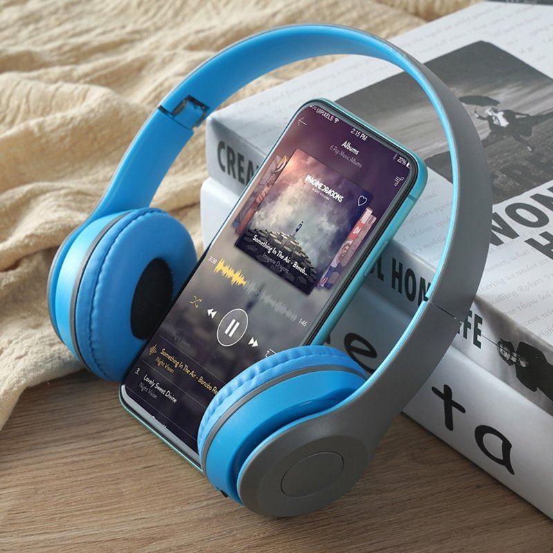 P47 Wireless Bluetooth Headphone Subwoofer Music Headset Head-mounted Sports Gaming Earphones blue