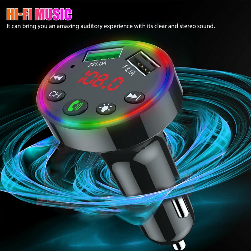 Multi-purpose LED Screen F9 Car  Bluetooth-compatible  5.0  Fm  Transmitter Mp3 Player U Disk Music Atmosphere Light Usb Fast Charger 