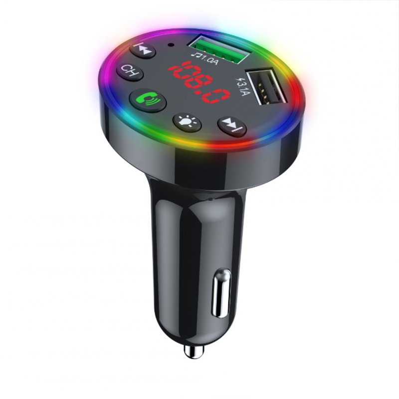 Multi-purpose LED Screen F9 Car  Bluetooth-compatible  5.0  Fm  Transmitter Mp3 Player U Disk Music Atmosphere Light Usb Fast Charger 