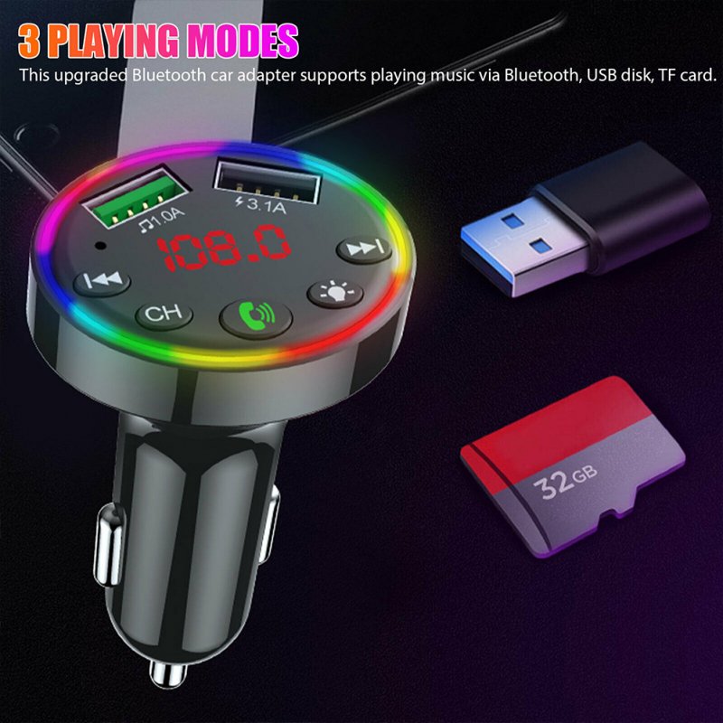 Multi-purpose LED Screen F9 Car  Bluetooth-compatible  5.0  Fm  Transmitter Mp3 Player U Disk Music Atmosphere Light Usb Fast Charger 