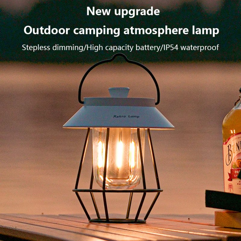 Retro Portable Tent Lamp Usb Rechargeable Waterproof Camping Lantern for Outdoor Camping Garden Porches 