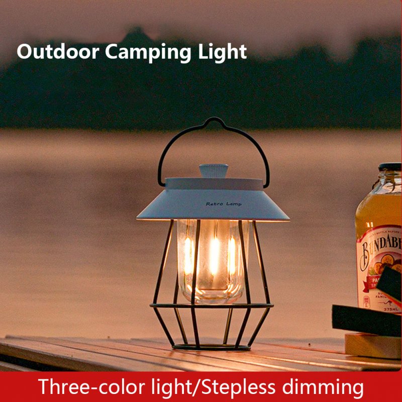 Retro Portable Tent Lamp Usb Rechargeable Waterproof Camping Lantern for Outdoor Camping Garden Porches 
