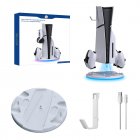Game Console Stand Station With Dual Controller Charging Hanging Hook Type-C Cable Cool Lighting Game Machine Stand Holder Compatible For PS5 Slim Game Console Accessories White