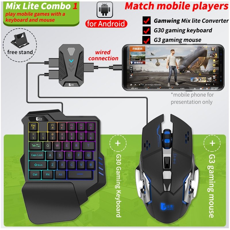 Game Converter Bluetooth 5.0  Mobile Controller Gaming Keyboard Mouse Converter for Android and iOS MIX lite+K1 keyboard+003 mouse