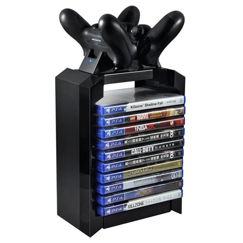 Game Disk Tower Vertical Stand for PS4 Dual Controller Charging Dock Station for  4 PRO Slim black