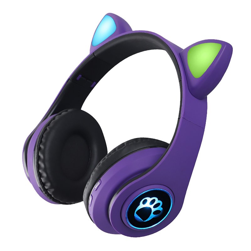 Gaming Earphones B39 Cat Ear Wireless 5.0 Luminous Noise Gaming Headset Bluetooth-compatible Headphones Purple
