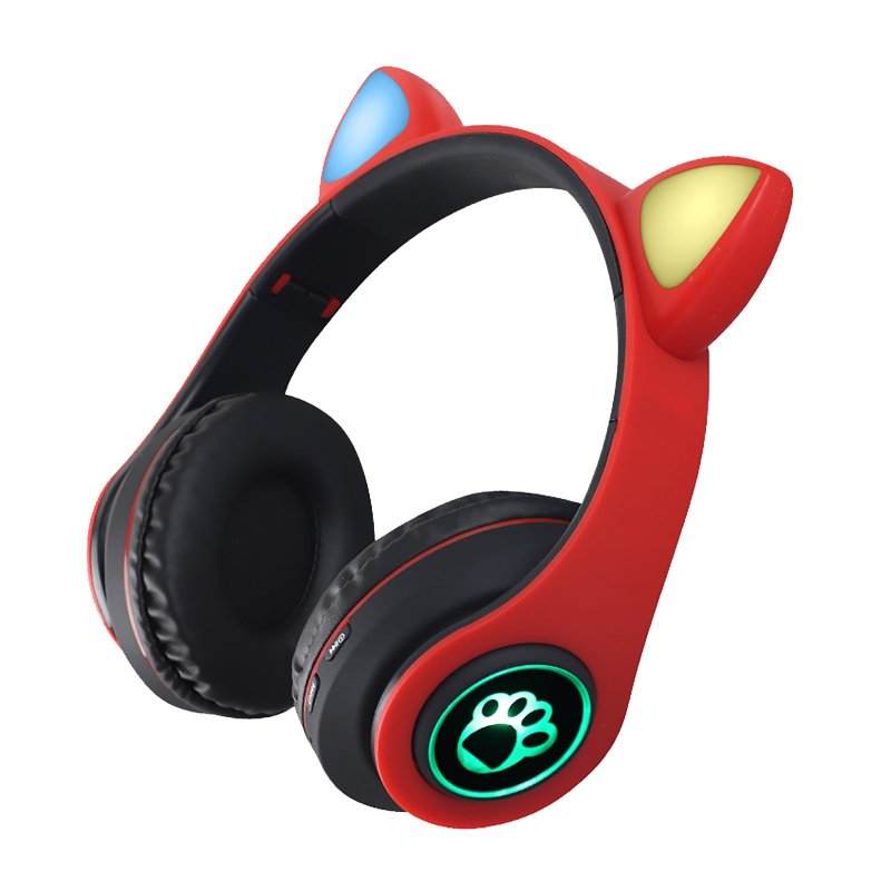 Gaming Earphones B39 Cat Ear Wireless 5.0 Luminous Noise Gaming Headset Bluetooth-compatible Headphones Red