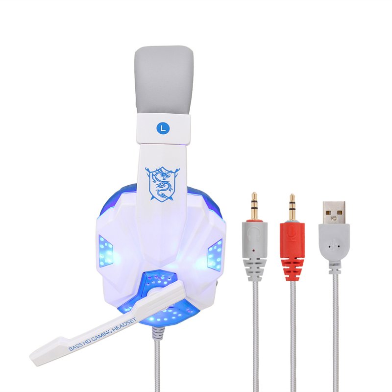 Gaming Headset Head-mounted Luminous 3.5mm Lightweight Headphone White blue