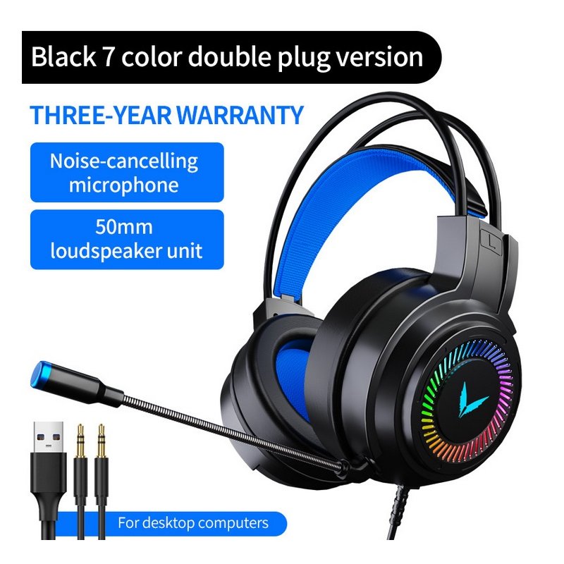 Gaming  Headset Surround Sound Stereo Wired Headset Usb Microphone Colorful Lighting Headset Black 3.5MM version