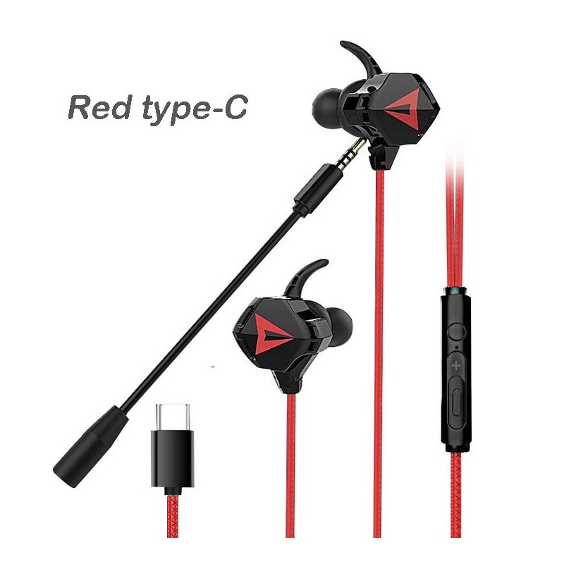 Gaming Headset With Double Detachable MIC Microphone Sets For PS4 PC Laptop Black-red type-C interface