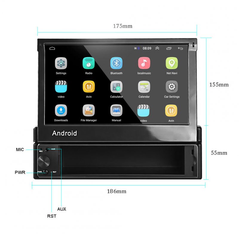 Android 9.1 1 Din Car Radio GPS Navigation 7-inch HD Retractable Screen System 2+16G Multimedia Video Player 