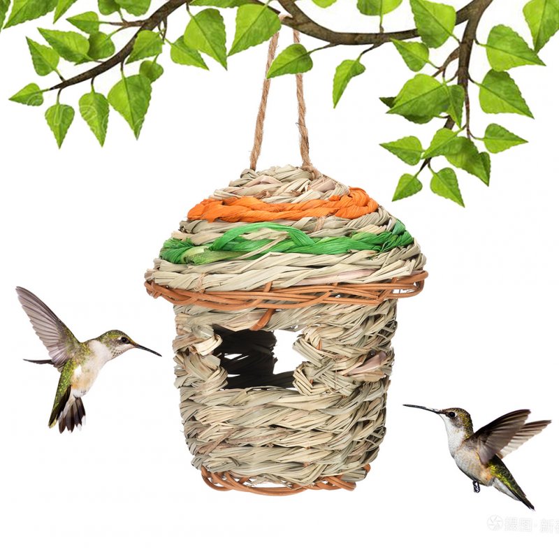 Outdoor Hanging Hummingbird Nest Houses With 3.5cm Door Natural Hand Woven Bird Hut Backyard Garden Decor Gift (12 x 13cm) 