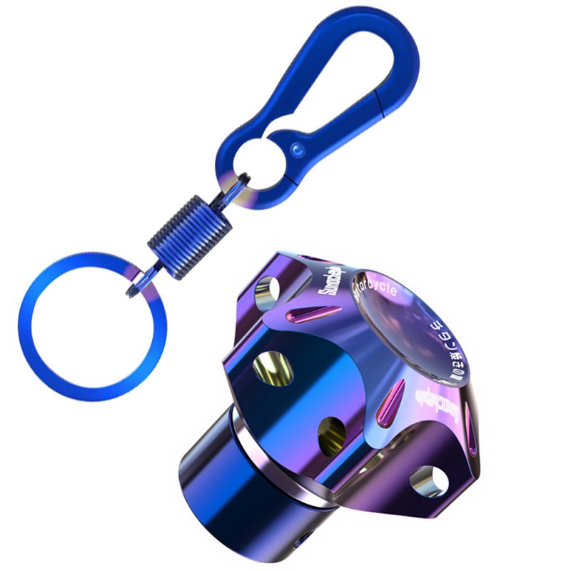 General Cnc Modified Burnt Titanium Key  Head Racing Boat Hexagonal Burnt Titanium Key Head Key Chain Titanium Blue