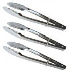 Generic Set of 3 Stainless Steel Clam Shell Food Service Tongs with Sliding Rings  Quality Construction  Dishwasher Safe