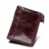Genuine Cowhide Leather Men Wallets Double Zipper Short Purse Coin Pockets Anti RFID Card Holders coffee