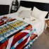 Geometric Knitted Cotton Blanket Retro Style Lightweight Breathable Skin friendly Super Soft Throw Blanket For Couch Sofa Bed Navy blue 130 x 160cm
