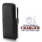 Get this iPhone holder   charger that comes with a built in LED flash light  Keep your battery juiced up where ever you go  and never run out of power again  Av