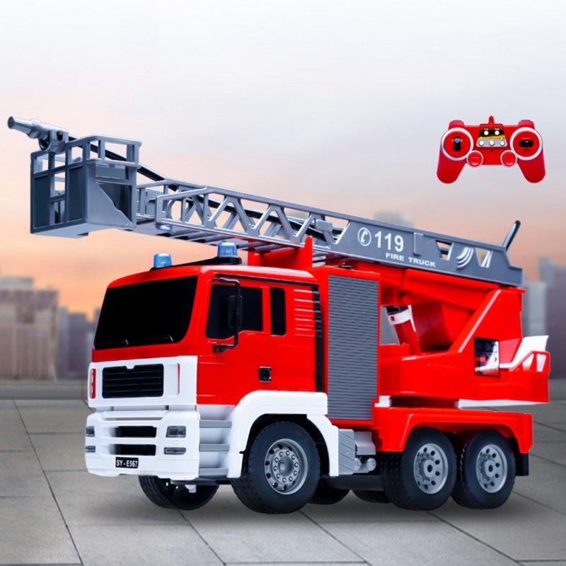 E567 Remote  Control  Fire  Truck Toy Simulated Water Spray Function Lift Ladder Rechargeable Engineering Vehicle Model for Boy Children 
