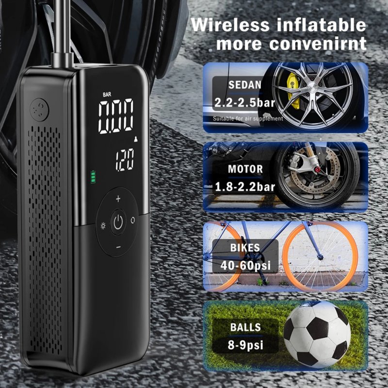 Digital Tire Inflator Mini Portable Lightable Air Compressor Wireless Air Pump 