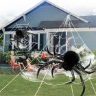 Giant Spider Web Set Reusable Fake Spider Stretchy Cobwebs With Ground Stakes For Outdoor Halloween Decorations white