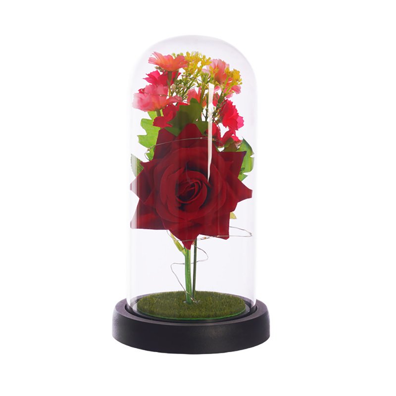 Gift For Girlfriend Simulation Rose Sunflower Glass Cover Creative Decoration Gift For Valentine's Day Gift roses