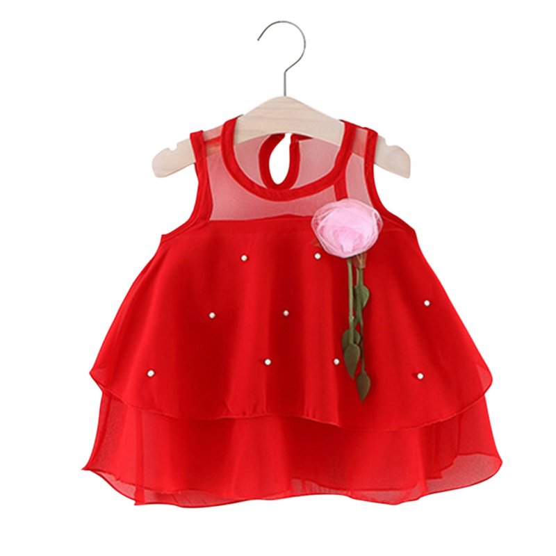 Girl Breathable Chiffon Sleeveless Princess Dress red_70cm