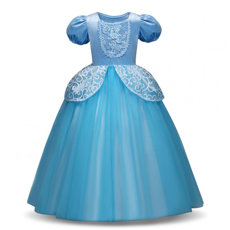 Girl Delicate Lace Long Dress Elegant Lovely Fluffy Princess Dress for Halloween Show blue_140cm