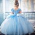 Girl Delicate Lace Long Dress Elegant Lovely Fluffy Princess Dress for Halloween Show blue 150cm
