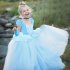 Girl Delicate Lace Long Dress Elegant Lovely Fluffy Princess Dress for Halloween Show blue 140cm