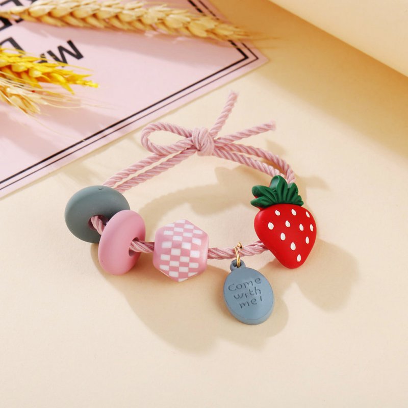 Girl Hair Rope Colorful Fruit Cute Elastic Rubber Band Ponytail Headwear Headdress Strawberry
