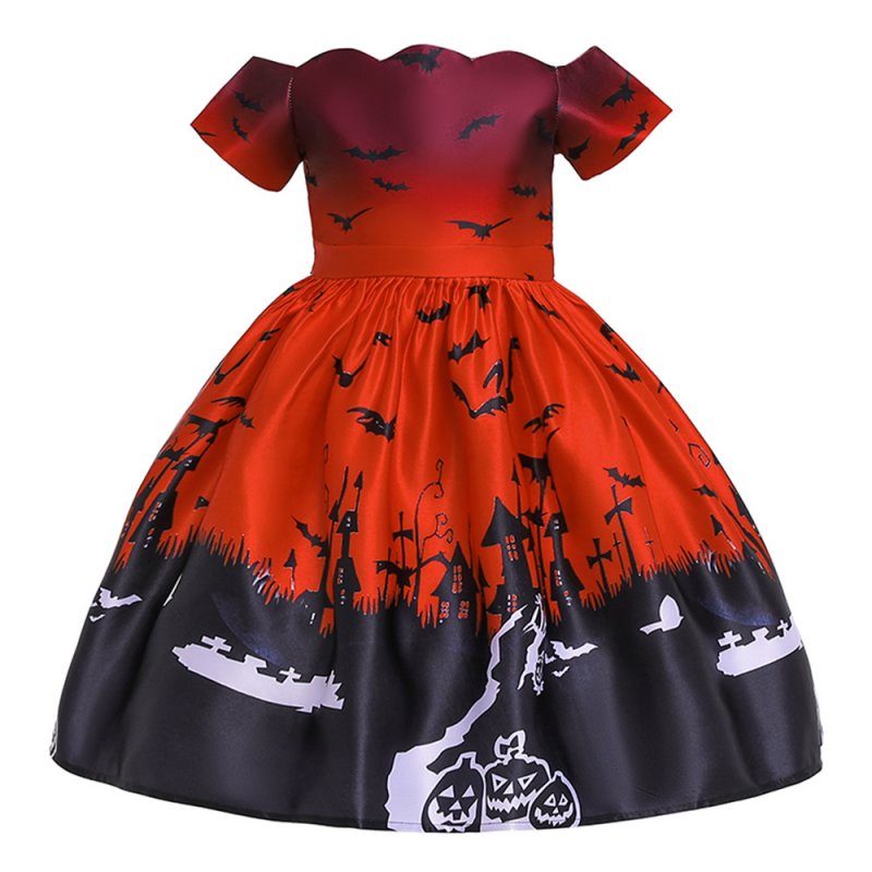 Girl Kids Costume Cartoon Pattern Printing Full Dress for Festival Stage Costume WS005-red_130cm