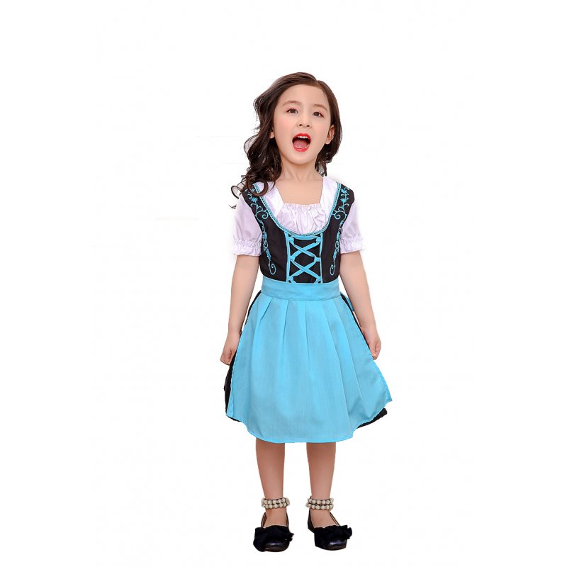 Girl Kids Costume Dress Bavarian National Style Dirndl Uniform for Oktoberfest Beer Festival Halloween blue_S