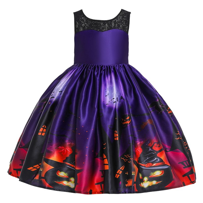 Girl Kids Full Dress Princess Style Stage Costume for Halloween Christmas Formal Dress  WS007-purple_110cm