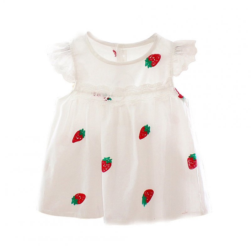 Girl Kids Summer Dress Short Sleeve Ruffled Strawberry Pattern Breathalbe Cotton Princess Dress red_90cm