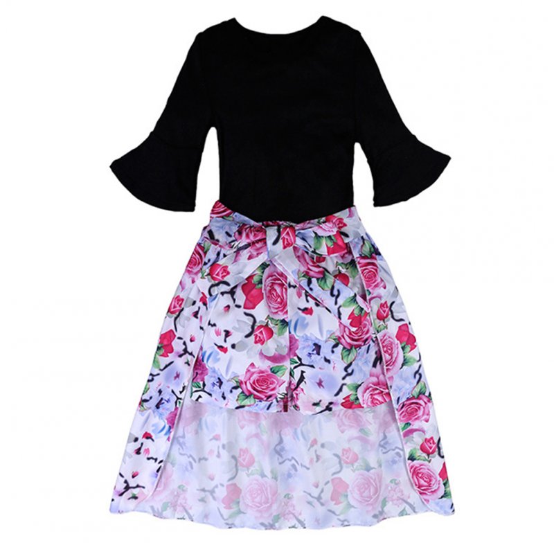 Girl Stylish Clothes Set Black T-shirt + Flower Shorts + Dovetail Skirt Gift Summer Wear 3PCS/Set