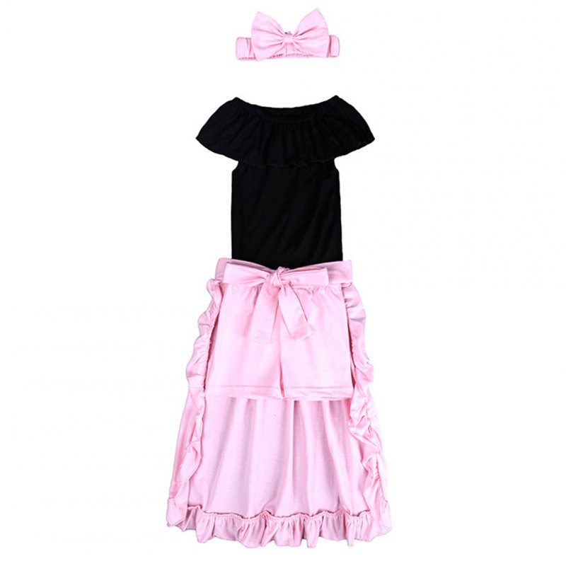 Girl Trendy Clothes Set Off-shoulder T-shirt + Shorts + Dovetail Skirt + Hairband Gift Summer Wear 4PCS/Set