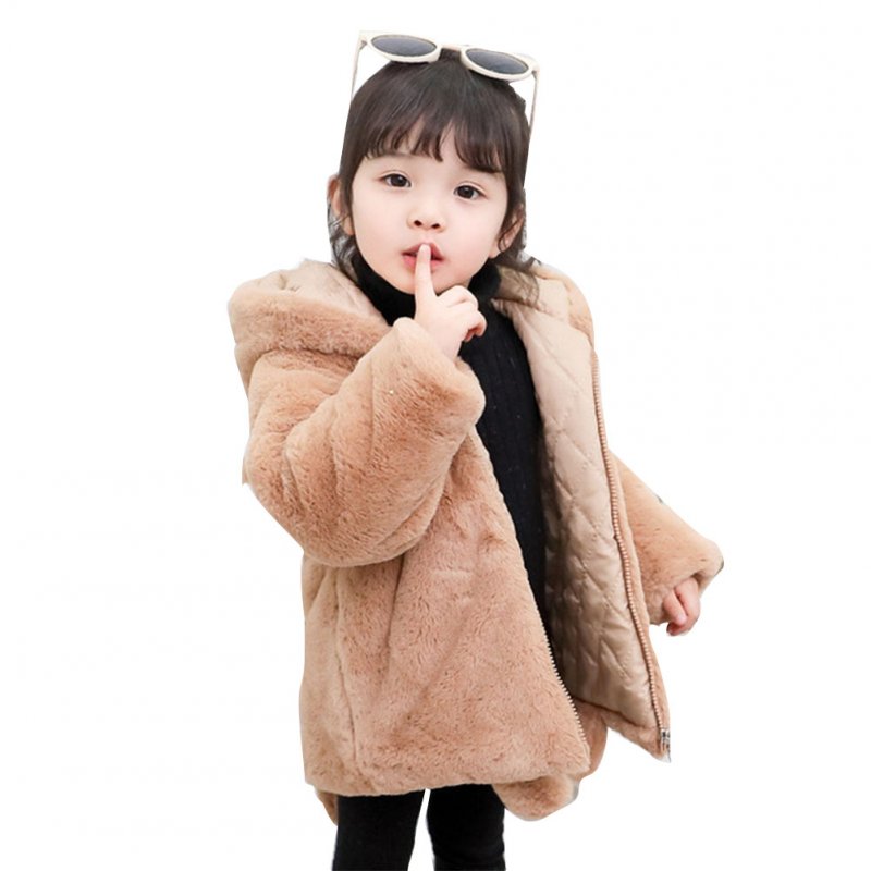 Girl's Cute Cartoon Ear Thickened Long Sleeve Coat Jacket with Tail for Campus Casual  brown_130cm