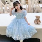 Girls Aisha Princess Dress Cute Puff Sleeve Mesh Lace Dress For Children Day Performance Blue [with cloak] 110cm