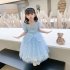 Girls Aisha Princess Dress Cute Puff Sleeve Mesh Lace Dress For Children Day Performance Blue  with cloak  140cm