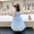 Girls Aisha Princess Dress Cute Puff Sleeve Mesh Lace Dress For Children Day Performance Blue  with cloak  140cm