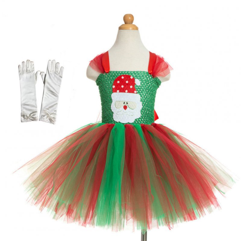 Girls Dress Christmas Cartoon Skirt + Gloves for 4-9 Years Old Kids 5022