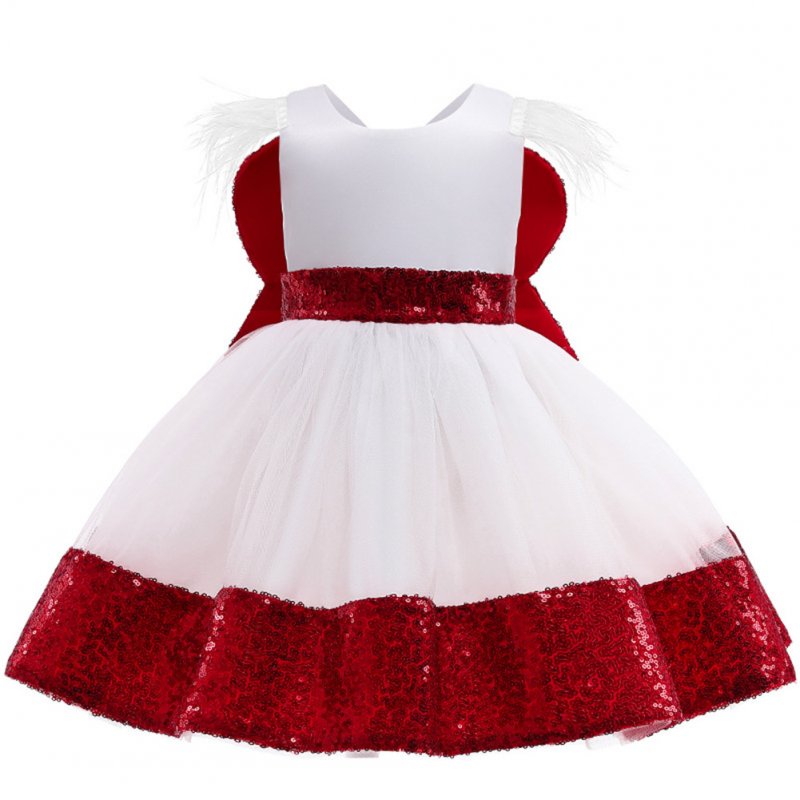 Girls Dress Christmas Sleeveless Bowknot Net Yarn Dress for 3-6 Years Old Kids red_110cm