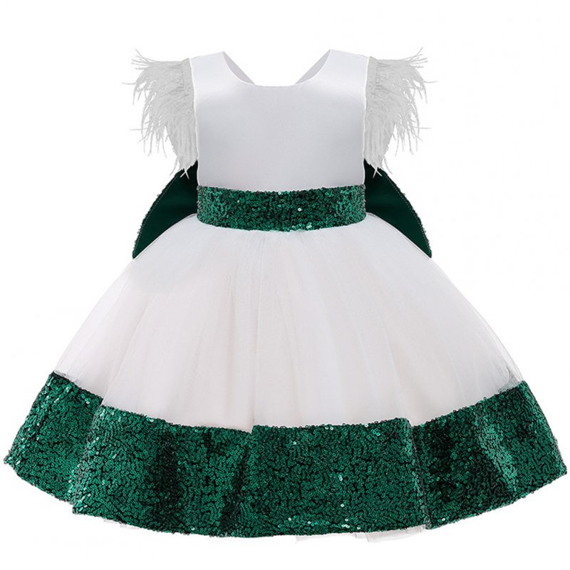 Girls Dress Christmas Sleeveless Bowknot Net Yarn Dress for 3-6 Years Old Kids Dark green_110cm