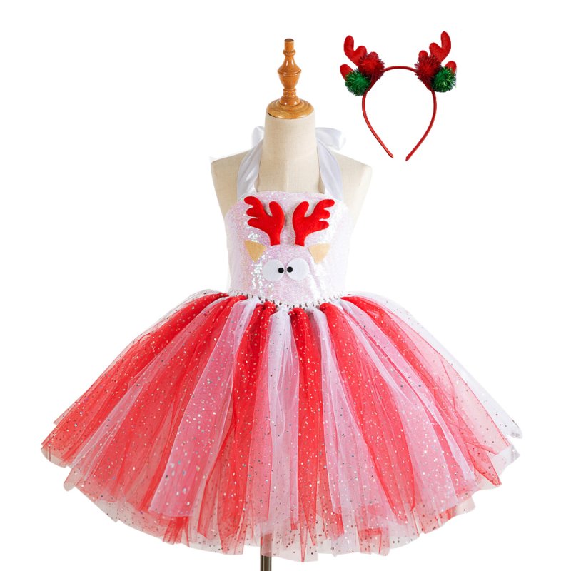 Girls Dress Christmas Net Yarn Princess Skirt + Headwear for 4-12 Years Old Kids HD93421