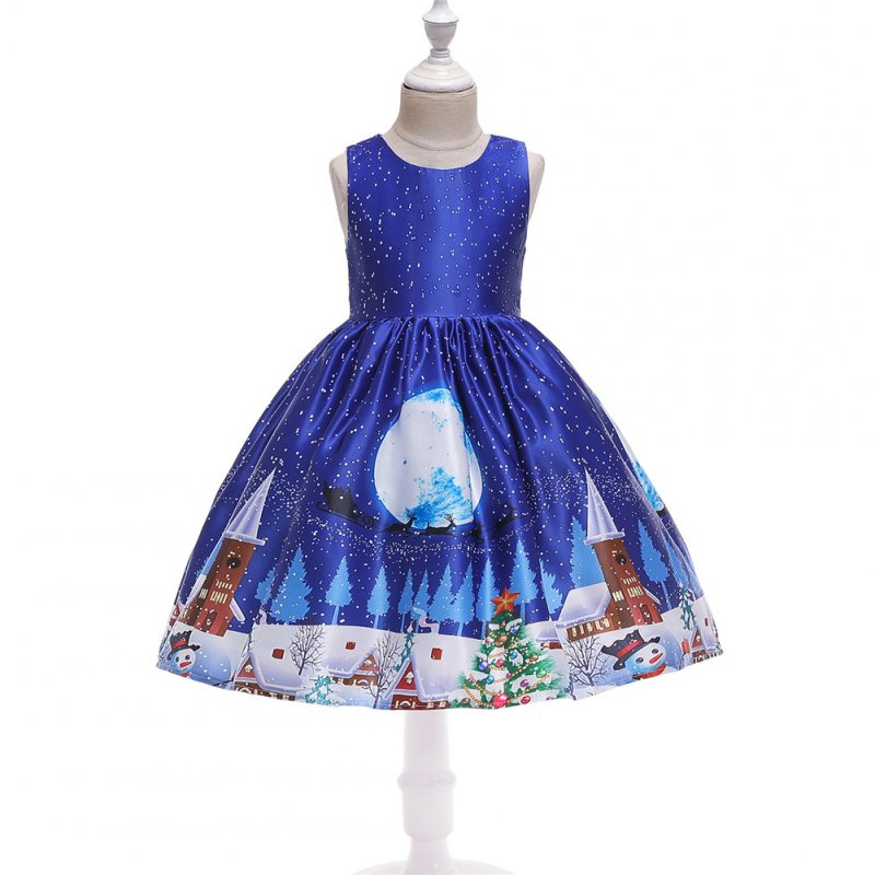 Girls Dress Christmas Short-sleeve Printed Satin Dress for 3-9 Years Old Kids Figure 4_120cm